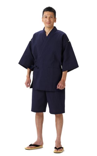 WATANOSATO 甚平 綿ちりめん 織 *輸入*日本服サイズ メンズ, ネイビーブルー, Small