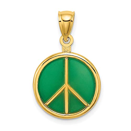Jewelry Stores Network 14K イエローゴールド グリーン ステンドグラス ピース シンボル ペンダント 10mm x 10mm, 10 mm x 10 mm, 金属