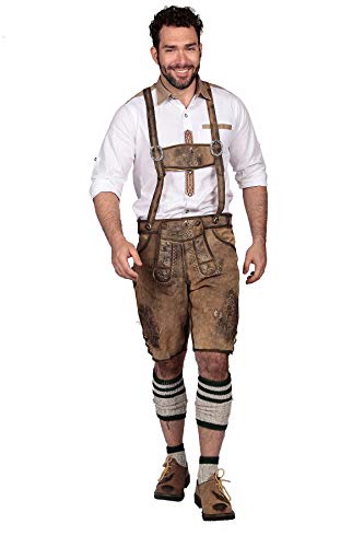 オクトーバーフェスト バイエルン ヘレン ショート レーダーホーゼン 男性用 | 伝統的な本格的なドイツの服 ブラウン (64 EU - 47-48 UK/US., ブラウン, 47 Regular
