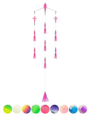 BLUEWING 18インチ アップグレードされたフィッシングスプレッダーバーポートキャニオン 6インチのフローティングイカ トローリングバード ビッグゲームトローリングルアー 316ステンレススチールロッド ワフーマグロ、マリンマヒマヒ用 ピンク