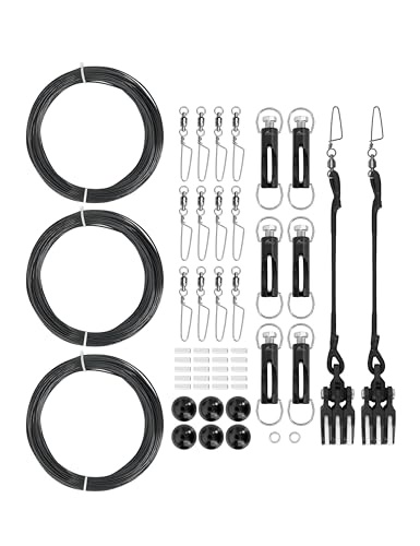 BLUEWING アップグレードトリプルアウトリガーリギングキット オールインワン 400ポンドモノライン、リリースクリップ、プーリー、スナップスイベル、クリンプ、ボールストップ、アウトリガーセットアップ用リング、モデルD
