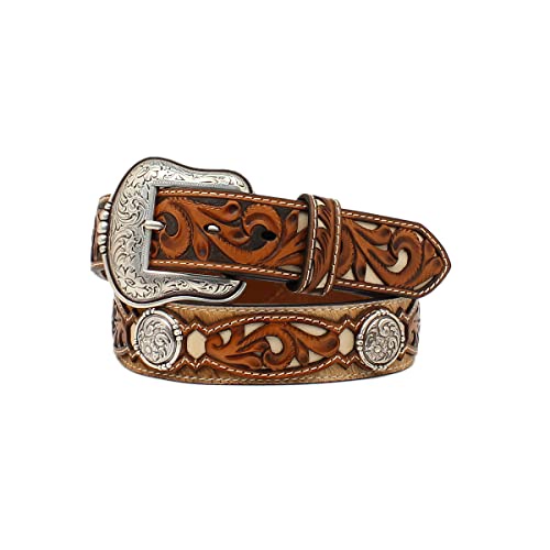 ARIAT メンズ ベルト カーフ ヘア ツールド タブ ラウンド コンチョ, ブラウン, 32