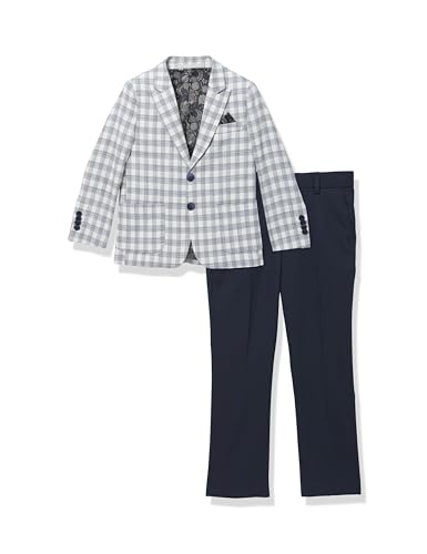 Isaac Mizrahi 男の子用 2ピース コントラスト チェック スーツ, ホワイト/ネイビー, 12