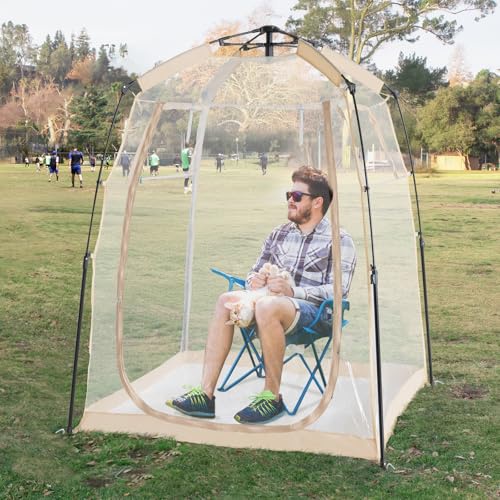 全天候対応ポッドスポーツテント、アウトドアウェザーテントスポーツポッドインスタントシェルター、密閉フロア付き、マルチポッドスクリーナルーム、キャリーバッグ付き、スポーツイベント、キャンプ、釣り用スクリーンハウス、51 x 51 x 62 クリア