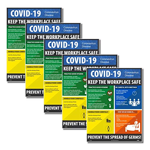 NMC PST149PP「Keep The Workplace Safe」ソーシャルディスタンスポスター 18インチ x 12インチ 用紙 5パック L Social Distancing Poster