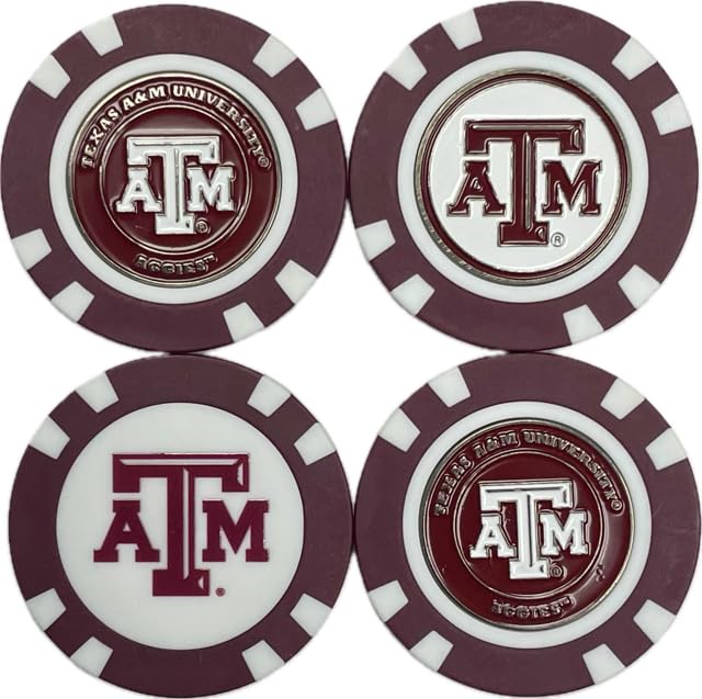 NCAA テキサス A&M アギーズ ゴルフ ポーカーチップ 取り外し可能な磁気ボールマーカー付き (4パック)