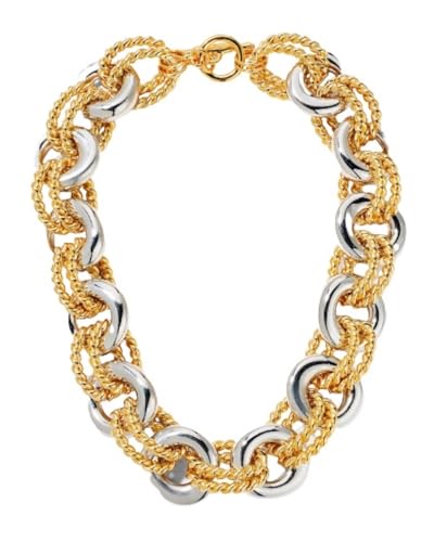 Kenneth Jay Lane ゴールドダブルツイスト ゴールドとシルバーリンク ネックレスまたはブレスレット, 真鍮, 宝石なし