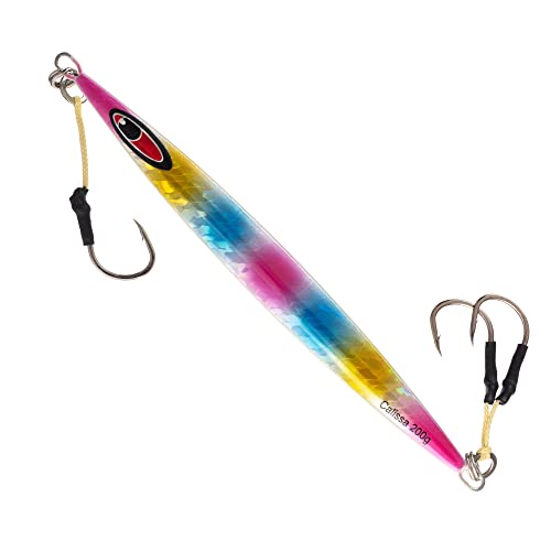 Calissa オフショア タックル スピードジグ 80g 150g 200g 300ポンド アシストフック 3/0 バタフライ - 垂直ジグスピードルアー スローピッチ フラット(レインボー、400g)