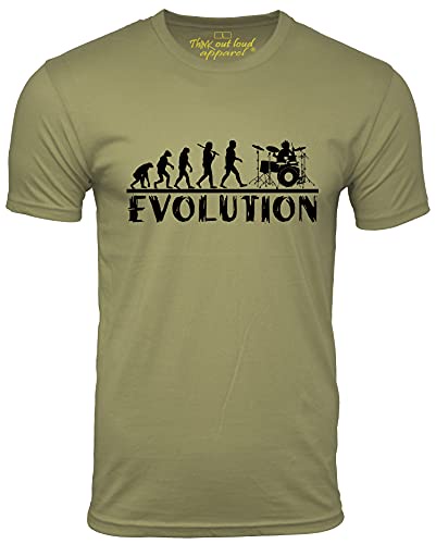 Think Out Loud Apparel ドラマー エボリューション おもしろTシャツ ミュージシャン ドラム ユーモア Tシャツ US サイズ: Large カラー: グリーン
