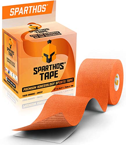 Spartan Tape 運動療法テープ 陸上スポーツに最適, 回復と理学療法の無料運動療法テープガイドが中に入っています Uncut 2 inch x 16.4 feet Roll (m) Tiger Orange + FREE Taping Guide