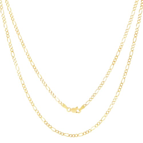 Nuragold 10Kイエローゴールド 2.5mm ソリッドフィガロチェーンリンクペンダントネックレス メンズ レディース ロブスタークラスプ 16インチ 18インチ 20インチ 22インチ 24インチ 本物のソリッドゴールドジュエリー, 金属, 偽