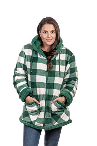 TrailCrest レディース スマートプラッシュ シェルパ裏地 フード付きセーター ジャケット ジップアップ クラシック US サイズ: 2X カラー: グリーン