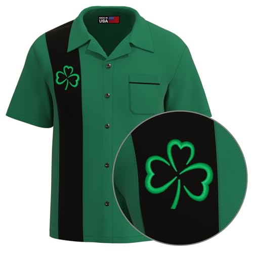 BeRetro Lucky Bowling Shirt USA メンズ 半袖 ボタンダウン グリーンシャツ アイルランドの幸運 聖パトリックデー US サイズ: Large カラー: グリーン