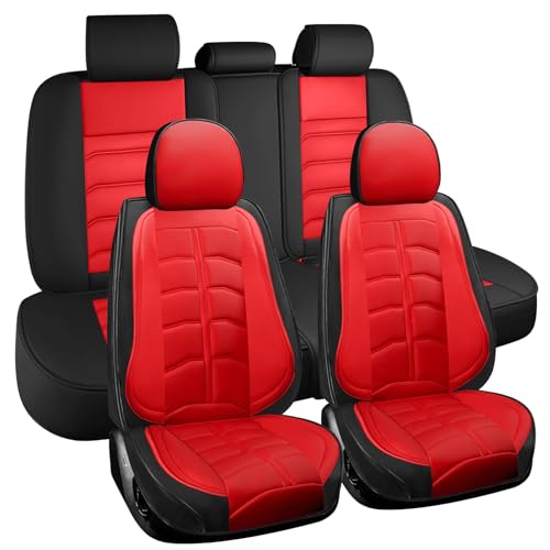 JARMAY カーシートカバー GMC Canyon 2004-2022用 耐久性 耐摩耗性 防水シートカバー 通気性 臭いなし プレミアムレザー 車両インテリアアクセサリー (標準5シート レッド)