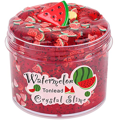 Watermelon Crystal Clear Slime with Glitters, 7oz Soft Jelly Slime Non Sticky Premade Clear Crystal Slime for Girls Boys, DIY Co