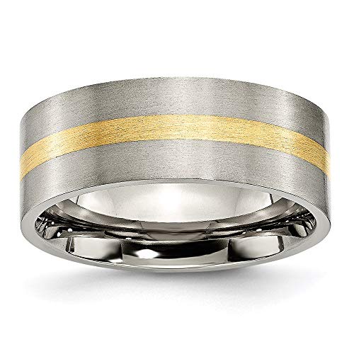 Chiselチタンフラット14 K黄色インレイ8 mm Brushedバンドリングtb218