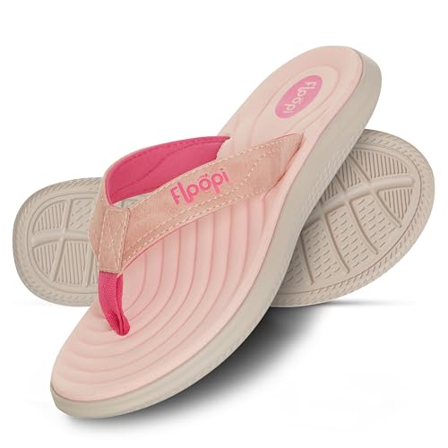 Floopi ビーチサンダル レディース 丈夫な低反発素材 インソール サンダル レディース ビーチサンダル 屋内外用 滑り止めソール, ピンク, 24