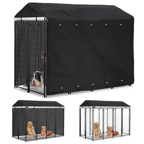 Hadisi 屋外用犬小屋 フルカバー 防風 紫外線防止 カバー 奥行き8フィート x 幅4フィート 高さ6フィート 防水 犬用犬小屋カバー 複数のブランドの犬小屋用 (特許出願中) カバーのみ、ブラック