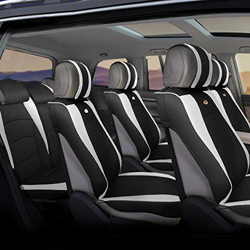 FH Group PU205217 ウルトラコンフォート レザーレット 3列 3列シートクッション 分割可能 ほとんどの車 トラック SUV バンにフィット ホワイト/ブラック