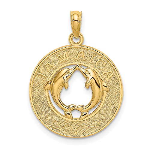 Jewelry Stores Network 14K イエローゴールド ジャマイカ ワード 2匹のイルカと丸いペニーサイズ ペンダント 19mm x 19mm