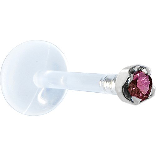 Body Candy ソリッド14Kホワイトゴールド 1.5mm (0.015カラット) 本物のパープルダイヤモンド バイオプラスト プッシュインラブレット 14ゲージ 3/8インチ