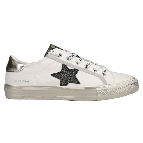 VINTAGE HAVANA レディース アライブ メタリック レースアップ スニーカー シューズ カジュアル - ホワイト, ホワイト/ブラック/ゴールド, 11 US