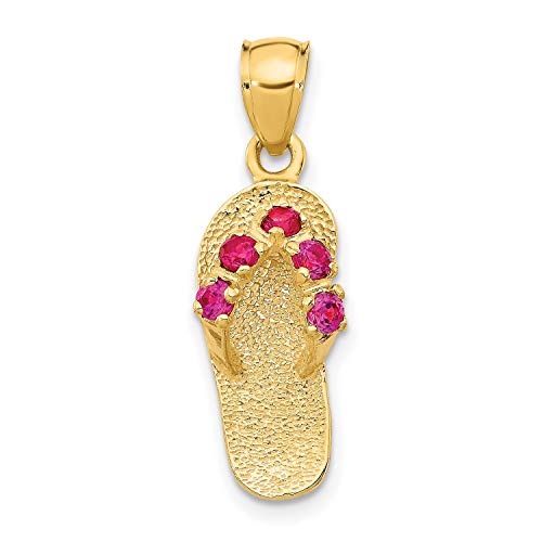 14K イエローゴールド 7月 CZ 誕生石 シングル フリップ フロップ サンダル ペンダント 25x8mm