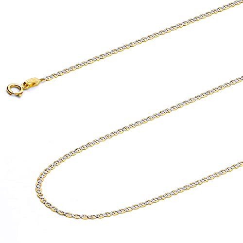Wellingsale 14 Kイエローゴールドソリッド3 mm Polished Flat Marinerホワイトパヴェダイヤモンドカットチェーンネックレス