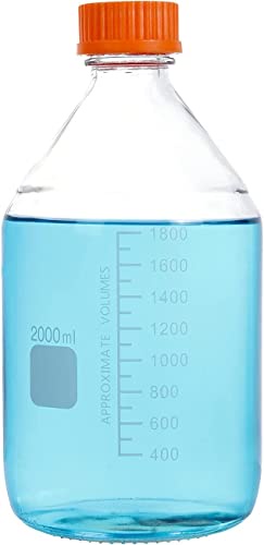 Basstein 実験室用メディアストレージラウンドボトル グラデュエーテッドガラス容器 GL45 スクリューキャップ 漏れ防止 多目的 科学用 | 1パック (オレンジ 2000ml)
