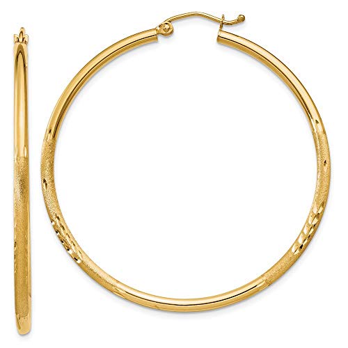 Roy Rose Jewelry 14K イエローゴールド サテン and ダイヤモンドカット 2mm ラウンド チューブ フープピアス 長さ45mm 95,102円