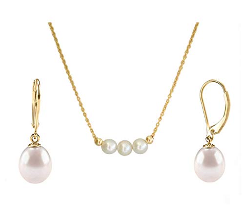 ミニパールチョーカーネックレス&ホワイトバロック淡水養殖真珠イヤリングジュエリーセット 繊細なハンドメイド 14Kゴールドフィルチョーカー&イヤリング ジュエリーギフト 女性と女の子に
