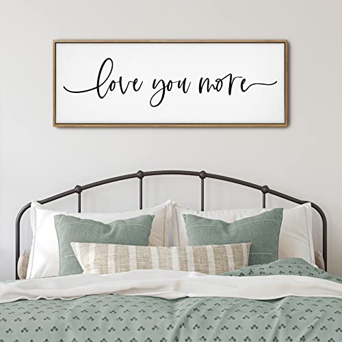GraceView Love You More サインウォールデコレーション - 45インチ x 13インチ Love You More フレーム付きウォールデコ 寝室の壁装飾 ベッドの上の寝室用 美的でミニマリストなウォールアートキャンバス(木製)