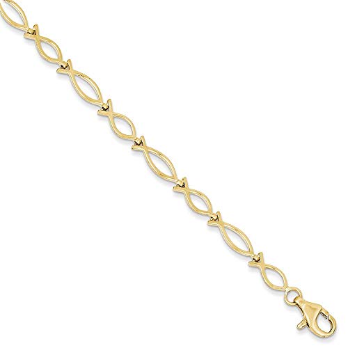 Roy Rose Jewelry 10K イエローゴールド ソリッドポリッシュ宗教魚ブレスレット ~ 長さ7インチ, 7, 金属
