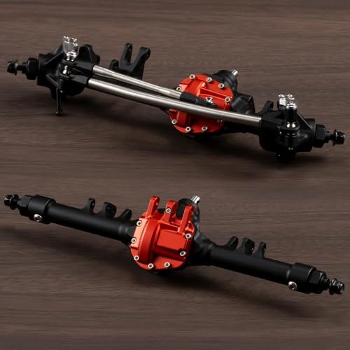 HooCrawler 1/10 RCアルミニウム一体型車軸オフセットストレートアクスルセット CNC機械加工 高強度スチールギア Vanquish VS4-10 Axial SCX10 II 1/10 RCクローラー用 (ブラックフロントリア)