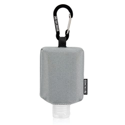トラベルサイズボトルケース、ハンドサニタイザーホルダーキャリアバッグ - 液体収納用のポータブルミニウエストバッグ - クリップオンベルトループ、バックパック、財布- 空のフリップキャップ2オンス再利用可能なボトル付き, グレー