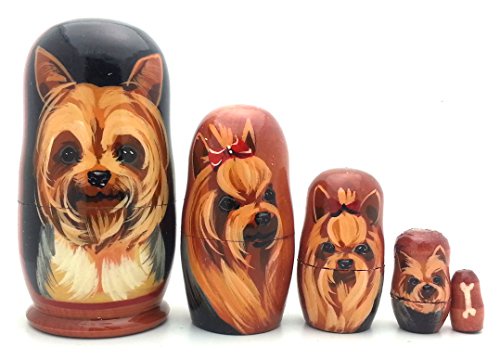 DOG ヨークシャーテリア ネスティング人形 ロシア ハンドメイド マトリョーシカ5点セット ヨーキー 高さ4インチ