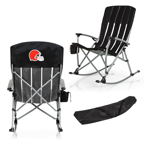 PICNIC TIME NFL クリーブランドブラウンズ アウトドア ロッキングキャンプチェア XL 高耐久 キャンプチェア 大人用 (ブラック)