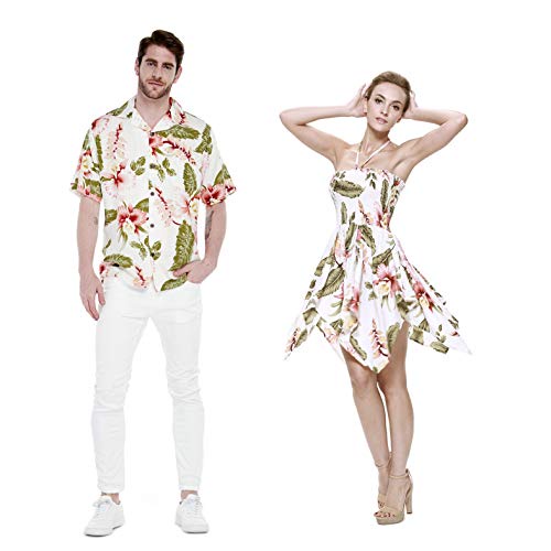 Couple Matching Hawaiian Luau Aloha Shirt Gypsy Dress in Cream Rafelsia M