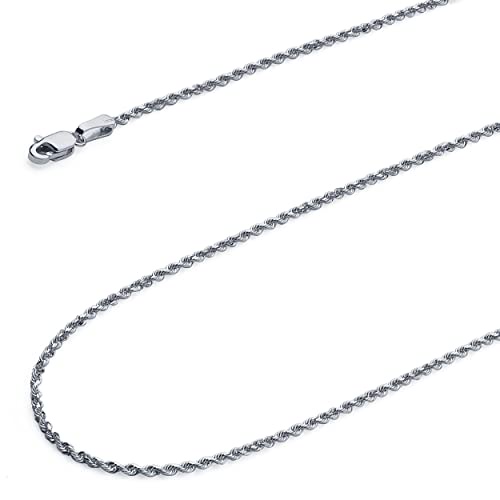 Wellingsale 14 Kホワイトゴールドソリッド2 mm光沢仕上げダイヤモンドカットロープチェーンネックレスwith Lobster Claw Clasp