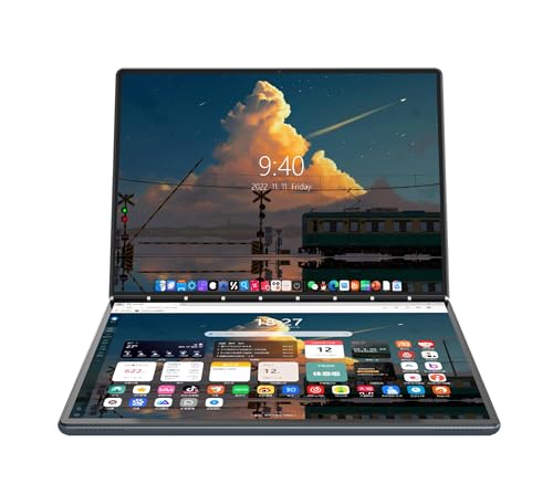 Ruchonin 2-in-1 13.5インチ 2.5K デュアルスクリーンタッチ ノートパソコン Intel 第12世代 CPU Alder Lake-N N100 Windows 11 Home 16GB RAM 512GB SSD (グレー)