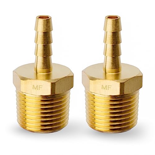 MAACFLOW - 真鍮有刺鉄線ホース継手、3/16インチホースIDバーブ x 3/8インチオスNPTアダプターカプラーコネクタ(2個パック)