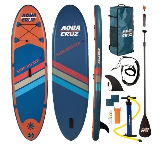 AquaCruz Aqua Cruz サンクルーザー スタンドアップパドルボードセット - インフレータブルSUP アクセサリー付き - バックパックストレージバッグ ノンスリップデッキ リーシュ 調節可能なパドルとハンドエアポンプ ブルー&オレンジ