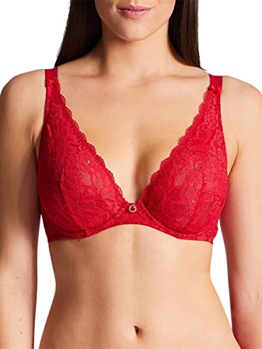 Aubade HK12-02 Rosessence Gala Red Floral Lace Comfort Triangle Plunge Bra 32F