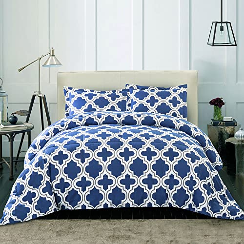 Trellis Comforter Set with Pillow Shams, Luxurious & Soft Microfiber with Down Alternative Fill, Contemporary Geometric Trellis