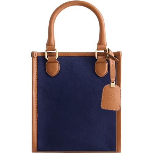 Tommy Bahama レディース トートバッグ ノースサウス キャンバス トラベルパース ハンドバッグ 調節可能なショルダーストラップとレザートリム付き, ネイビー/タン, Tommy Bahama レディース トートバッグ ノースサウス キャンバス