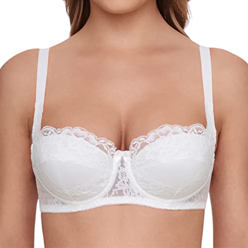 Susa 8864-3 Wiesn Zauber White Floral Embroidered Padded Underwired Balcony Bra 38F