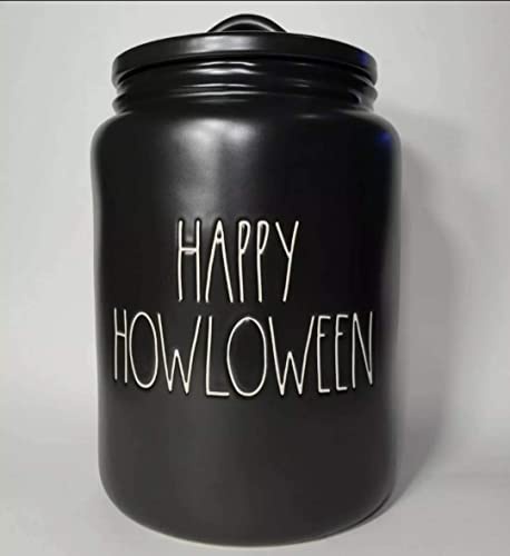 Rae Dunn HAPPY HALLOWEEN キャニスター - オールサイドブラック - 高さ9フィート - 直径6インチ - ハロウィンギフト - セラミック