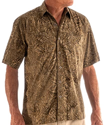 Johari West 幾何学模様 フォレスト トロピカル ハワイアン バティックシャツ US サイズ: Medium カラー: グリーン