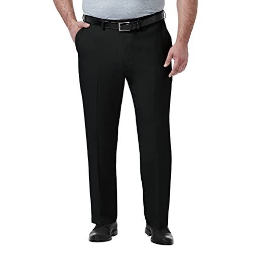 Haggar メンズ B&T プレミアム コンフォート クラシックフィット フラットフロント 拡張可能ウエストパンツ, ブラック, 58W x 30L