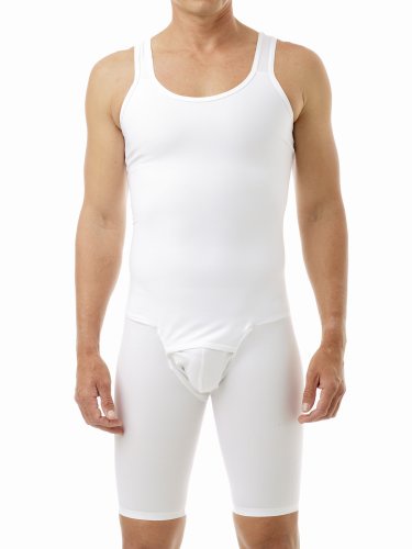 Underworksメンズコンプレッションボディスーツシェイパー - 女性化乳房腹部脂肪と太もも用ガードル, ホワイト, Large